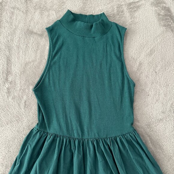 Zara Mock Neck Sleeveless Teal Tiered Mini Dress Women's MEDIUM - Picture 2 of 6